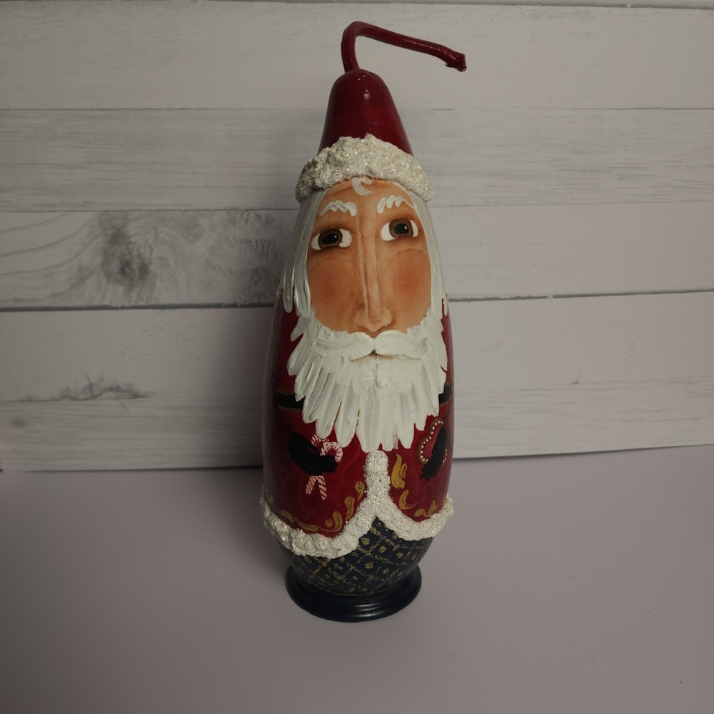 Handmade Gourd Santa Claus Christmas Figure‎ Hand Painted Signed Regina Schaefer